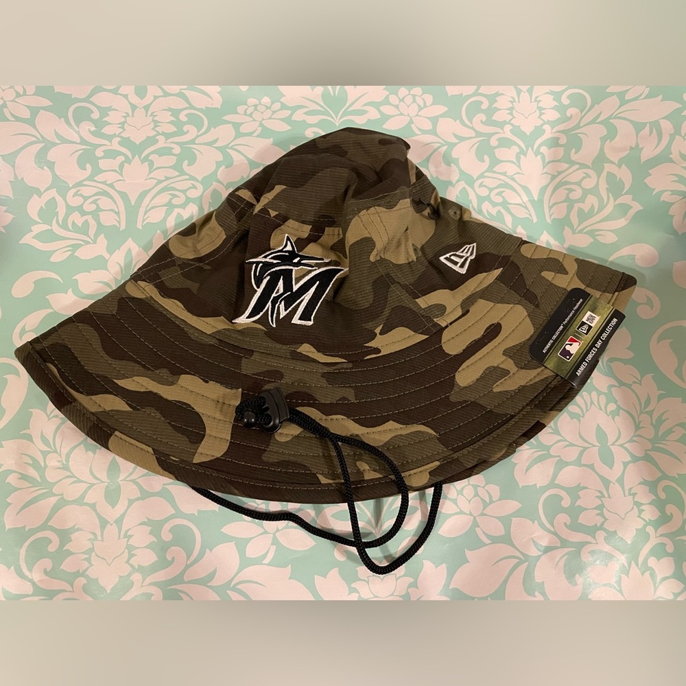 Men's Miami Marlins New Era Camouflage Armed Forces Day Bucket Hat